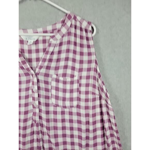 Market Spruce Purple White Gingham Sleeveless V Neck Tank Top Women's Plus 2X - Picture 4 of 12